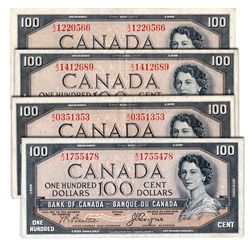 $100.00. 1954 Issue. BC-35a. Coyne-Towers. ‘Devil’s Face’. Fine to VF, (3 pcs.); BC-35b. Fine+. Lot