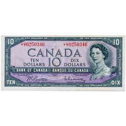 $10.00. 1954 Issue. BC-40bA. Beattie-Rasminsky. No. *U/T0250346. BCS graded Extra Fine-45.