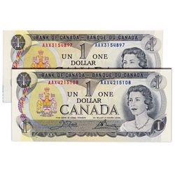 $1.00. 1973 Issue. BC-46aA-i. Lawson-Bouey. No. AAX3154897. $1.00. 1973 Issue. BC-46bA. Crow-Bouey.