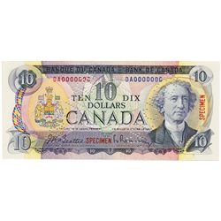 $10.00. 1971 Issue. BC-49aS. Beattie-Rasminsky. No. DA0000000. A Specimen. Punch cancelled. Unc.