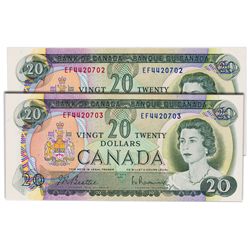 $20.00. 1969 Issue. BC-50a. Beattie-Rasminsky. No’s EF4420702 & EF4420703. Both BCS graded Original