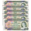 Image 1 : $20.00. 1969 Issue. BC-50a. Beattie- Rasminsky. No.’s EF4420705, 706. 707. 708, 709. All five (5) no