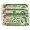 Image 1 : $20.00. 1969 Issue. BC-50a. Beattie-Rasminsky. No.’s EF4420713, 714, 715. All three (3) notes are BC
