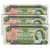 Image 1 : $20.00. 1969 Issue. BC-50a. Beattie-Rasminsky. No. EM1573588, 589, 590. All three (3) notes are BCS