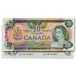 $20.00. 1979 Issue. BC-54a. Lawson-Bouey. No. 50138165867 & 50138165868. Both notes BCS graded Origi