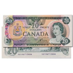 $20.00. 1979 Issue. BC-54a. Lawson-Bouey. No. 50198713806 & 13807. Both BCS graded Original Unc-60.