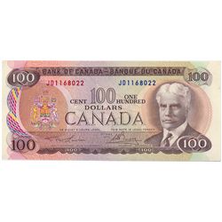 $100.00. 1975 Issue. BC-52a. No. JD1168022. Lawson- Bouey. CCCS graded AU-55. A short series.