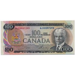 $100.00. 1975 Issue. BC-52bA. No. AJX0597295. Crow- Bouey. CU.