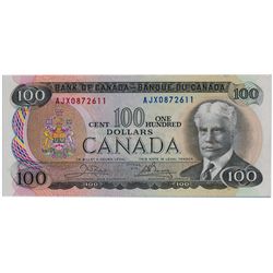 $100.00. 1975 Issue. BC-52bA. No. AJX0872611. Crow- Bouey. BCS graded Original AU-50.