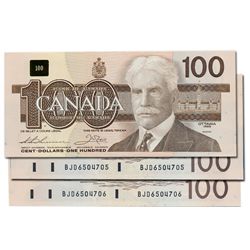 $100.00. 1988 Issue. BC-60a-i. Clear B.P.N. No. BJD65047-5. CCCS graded Unc-66; No. BJD6504706. CCCS