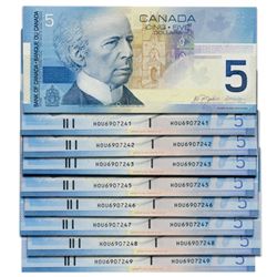 $5.00. 2005 Issue. BC-62bA. Jenkins-Dodge. No. HOU6907240 through HOU6907249. Insert Range 6.86m-7.0