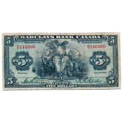 BARCLAY’S BANK (CANADA). $5.00. Jan. 2, 1935. CH-30- 12-06. No. D146066. PMG graded Fine-15.