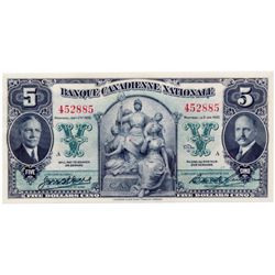 BANQUE CANADIENNE NATIONALE. $5.00. Jan. 2, 1935. CH-85-14-02. No. 452885/A. Unc.