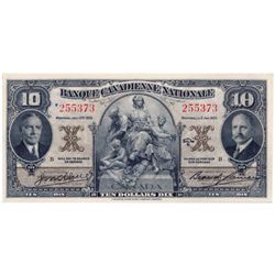 BANQUE CANADIENNE NATIONALE. $10.00. Jan. 1, 1935. CH-85-14-04. No. 255373/B. PCGS graded Ch. AU-55.