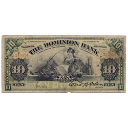 THE DOMINION BANK. $10.00. Jan. 3, 1910. CH-220-18-04. Manuscript signature. PMG graded Very Good-10