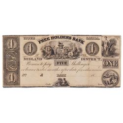 THE FREEHOLDERS BANK OF THE MIDLAND DISTRICT. $1.00. No date, (c-1837). CH-310-10-02R. A Remainder.