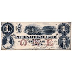 THE INTERNATIONAL BANK OF CANADA. $1.00. Sept. 15, 1858. Thompson, right. CH-380-10-04-04R. Bridge.