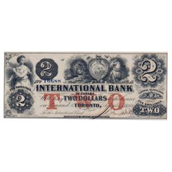THE INTERNATIONAL BANK OF CANADA. $2.00. Sept. 15, 1858. CH-380-10-10-12a. Fitch signature. Large bl