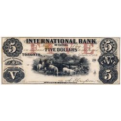 THE INTERNATIONAL BANK OF CANADA. $5.00. Sept. 15, 1858. Thompson, right. CH-380-10-04-08R. A Remain