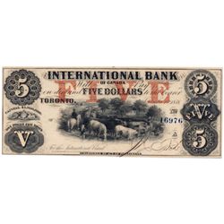 THE INTERNATIONAL BANK OF CANADA. $5.00. Sept. 15, 1858. CH-380-10-10-16a. Fitch, right. Red ‘word’