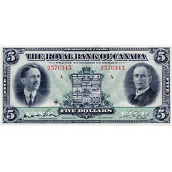 THE ROYAL BANK OF CANADA. $5.00. Jan. 3, 1927. CH-630-14-04. Wilson, left. No. 2576345/A. A well-cen