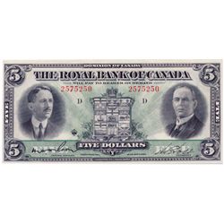 THE ROYAL BANK OF CANADA. $5.00. Jan. 3, 1927. CH-630- 14-04. No. 2575250/D. Wilson, left. Choice AU