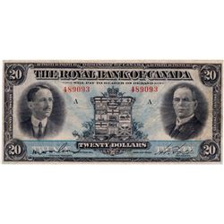 THE ROYAL BANK OF CANADA. $20.00. Jan. 3, 1927. CH-630-14-12. No. 489093/A. Wilson, left. PCGS grade