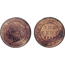 1859. Double-Punched, Narrow 9#2. ICCS Mint State-64, Red. 70% red luster remaining. Tied with two (