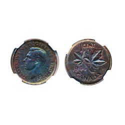 1944. NGC graded Mint State-62. Mint Error with rare coin alignment. Brown.