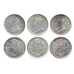 1913. ICCS Mint State-63. Lightly toned; 1914. ICCS Mint State-63. Brilliant; 1920. ICCS Mint State-