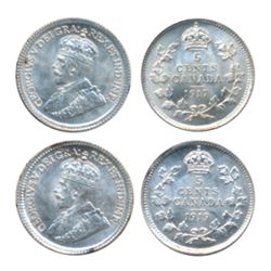 1917, 1919. Both ICCS Mint State-64. Both brilliant and lustrous.