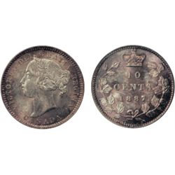 1887. PCGS graded Mint State-64. Outstanding lustre. Brilliant at centers, with rose-gold accents at