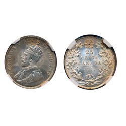 1911. NGC graded Mint State-64. Very light rainbow toning over fully lustrous fields.