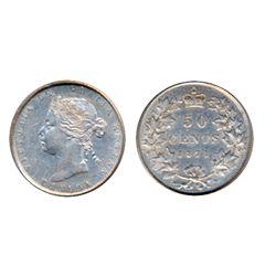 1871-H. PCGS graded AU-53. Brilliant and lustrous. A scarce high grade Victorian fifty cents piece.