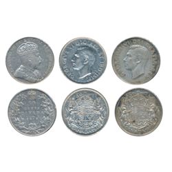 1910. Edward Leaves, 1946 Partial Dies, 1950 Design. Lot of three (3) coins, all Very Fine-20 or bet