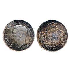 1949. NGC graded Mint State-65. This piece exhibits medium heavy multi-hued toning.