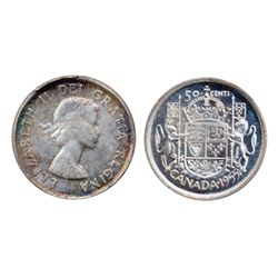 1955. PCGS graded Mint State-65. Sublime rainbow colours.