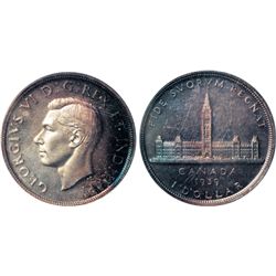 1939. PCGS graded Matte SPECIMEN-67. Light violet and amber toning. The obverse with satiny matte fi