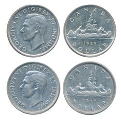 1945. ICCS AU-50. 1947 Blunt 7. ICCS VF-20. Lot of two (2) brilliant dollars.