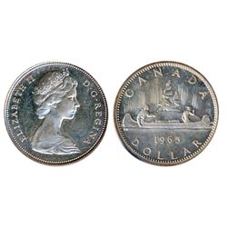 1965. Type III. Large Beads, Blunt 5. Proof-Like-65. Heavy Cameo. Traces of light blue toning.