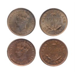 1938. ICCS Mint State-64. Red. 70% red lustre; 1943-C. ICCS Mint State-63. Red. 60% red lustre. Lot
