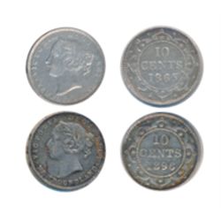 1865. ICCS Very Fine-30. Lightly toned. 1896. ICCS Extra Fine-40. Medium heavy toning. Lot of two (2