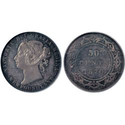 1870. Both PCGS and NGC graded SPECIMEN-65. Plain edge. Medium heavy blue and pearl toning over flaw