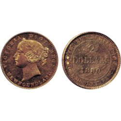 1880. PCGS graded Mint State-62. Brilliant orange and golden lustre. Somewhat reflective obverse fie