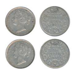 TWENTY CENTS. 1862. 1864. Lot of two (2) lightly toned pieces. Both Very Fine-20.