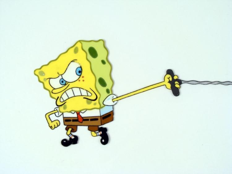 Spongebob Catching Rope Original Production Cel SpongeBob Art Pulling Far Rope
