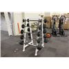 Image 1 : WHITE METAL BARBELL STAND WITH ASSORTED BARBELLS
