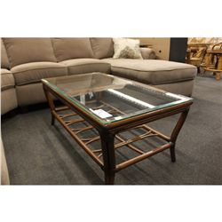 DARK RATTAN RECTANGULAR GLASS TABLE WITH MATCHING