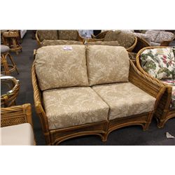 LIGHT RATTAN TAN LEAF-PATTERN LOVE SEAT