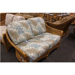 LIGHT RATTAN POWDER BLUE LEAF-PATTERN LOVE SEAT